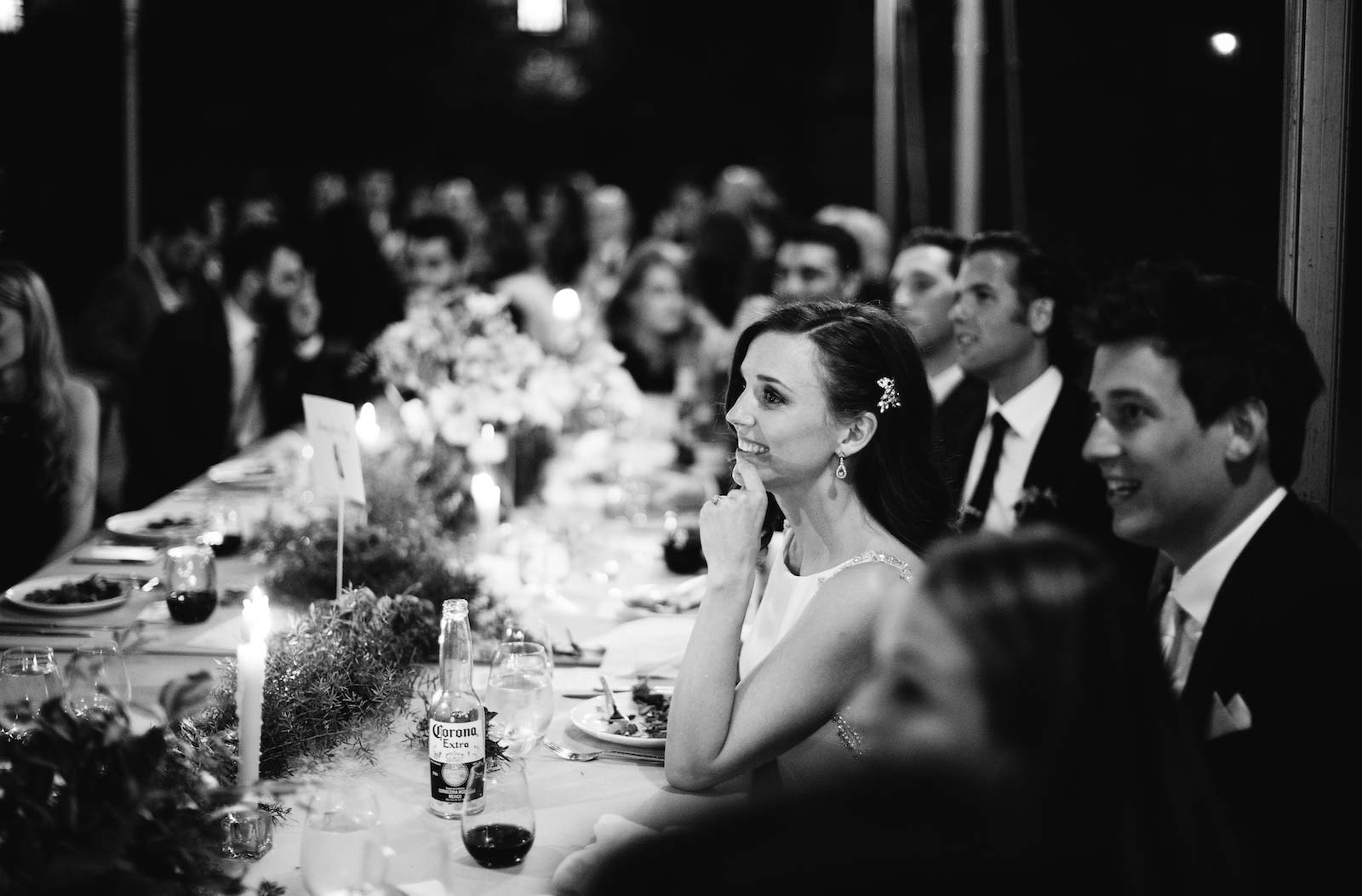 Wedding reception speeches to the bride and groom during dinner