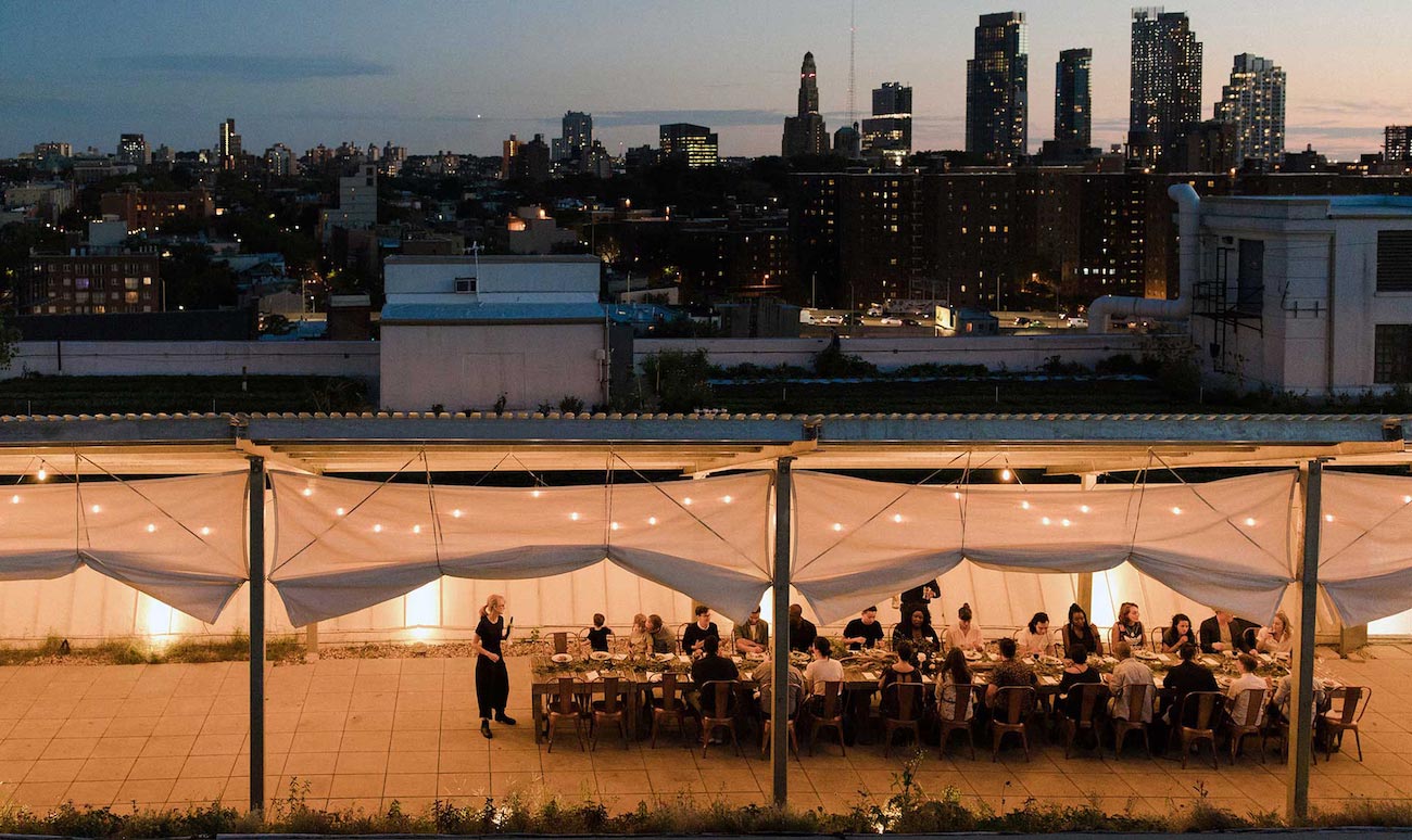 Brooklyn Grange dinner at the BK Navy Yard with New York city skyline
