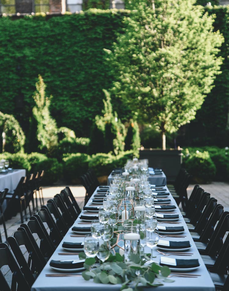 Bonbite catering outside wedding reception table setting at The Foundry LIC 2019